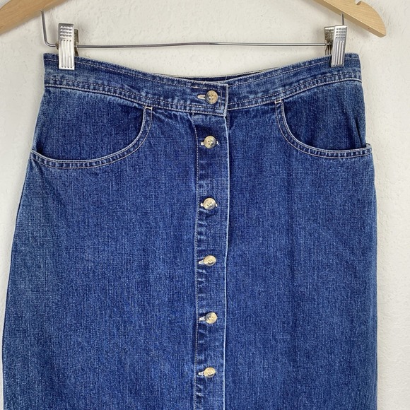 Vtg Gloria Vanderbilt 10 Denim Midi Skirt Button Front Blue Cottage Prairie Y2k - Picture 2 of 5